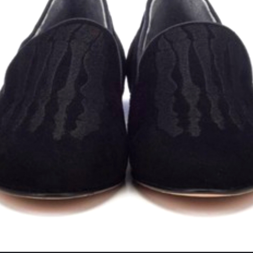 MARA MINE Jem SKULL suede BLACK ON Black Flats Size 9